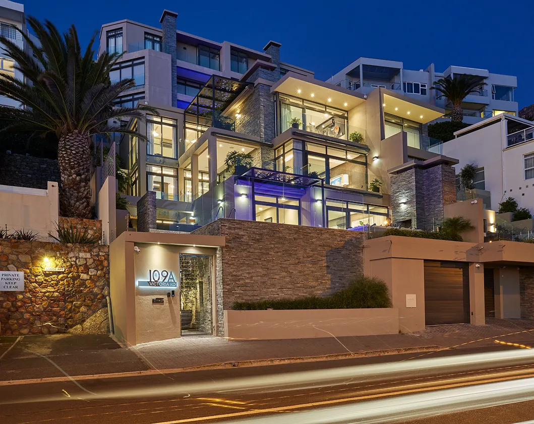 Ocean-facing luxury villa living space at Bakoven Palms in Cape Town